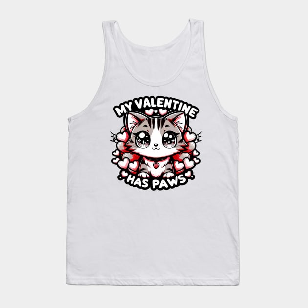 My Valentine Has Paws Valentine_S Day Girls Cute Anime Cat Tank Top by Neldy